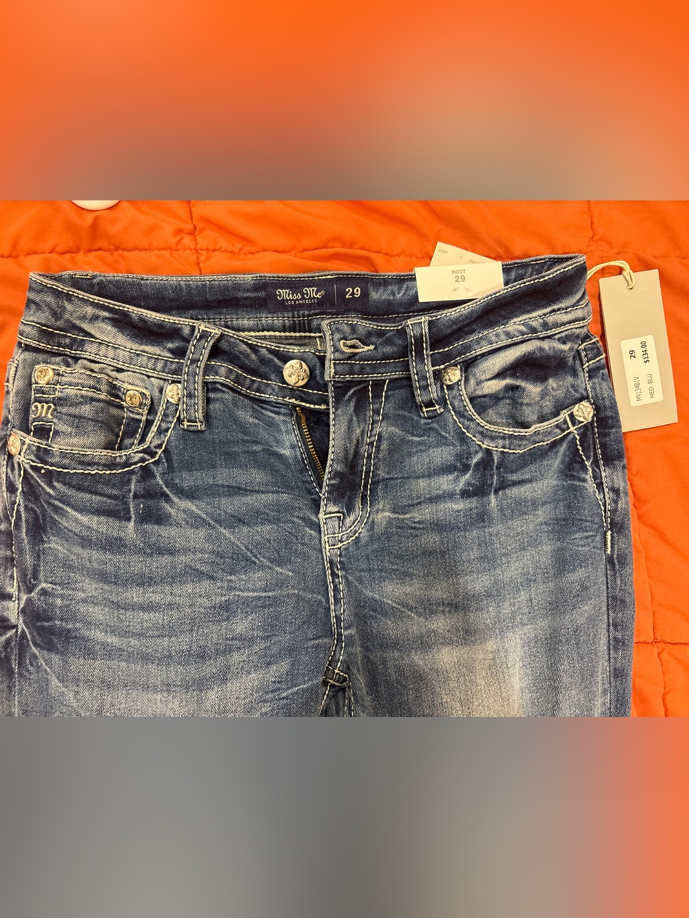 Miss Me women’s mid rise bootcut jeans 29 x 32 flag theme NEW NWT - Picture 9 of 12